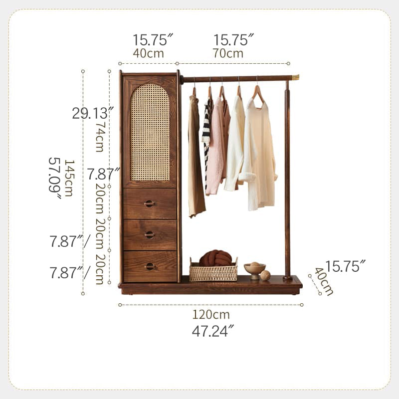 Stylish Brown Rattan Wardrobe with Elegant Ash Wood Finish tzm-526