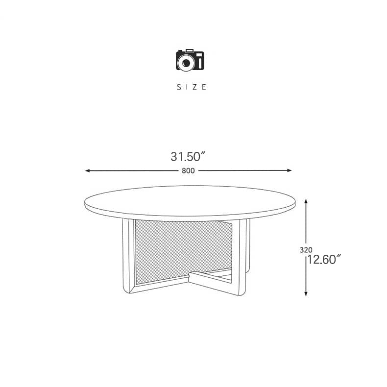 Round Oak Wood Coffee Table  with Rattan Accents - Timeless Elegance for Your Livingroom tzm-527