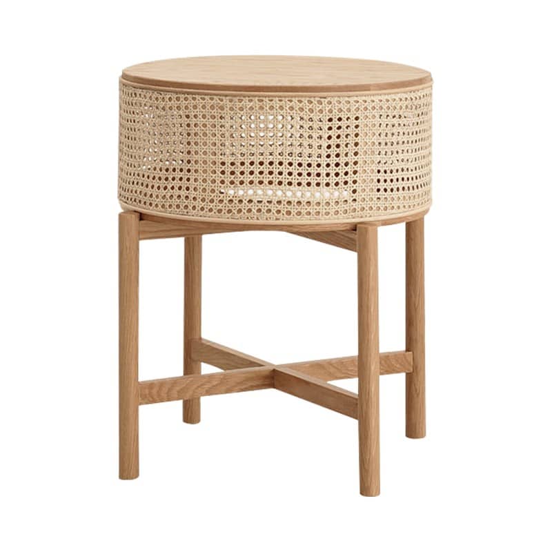 Stylish Round Oak wood End Table with Rattan Top - Modern Design for All Your Rooms tzm-528