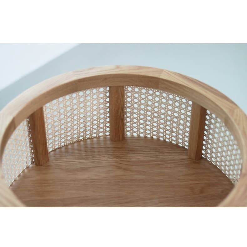 Stylish Round Oak wood End Table with Rattan Top - Modern Design for All Your Rooms tzm-528