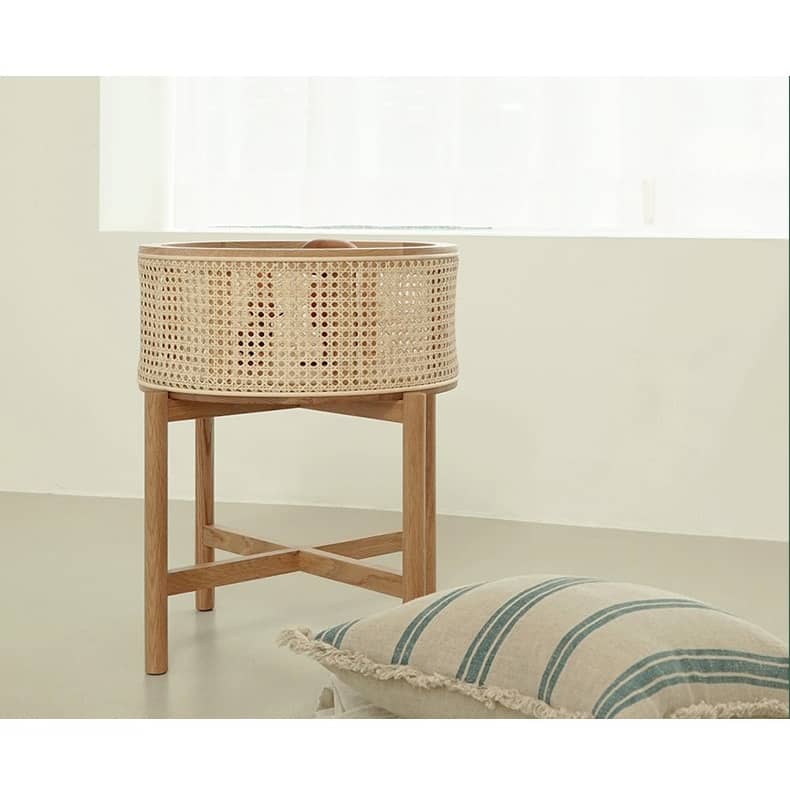 Stylish Round Oak wood End Table with Rattan Top - Modern Design for All Your Rooms tzm-528