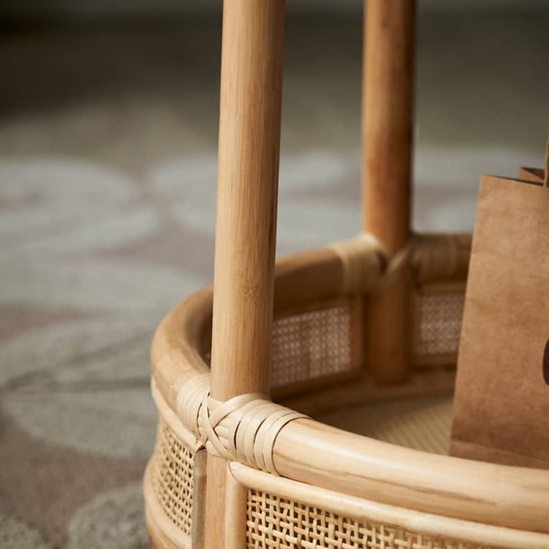 Natural Wood End Table  with Rattan Accents and Glass Top – Elegant and Durable tzm-529