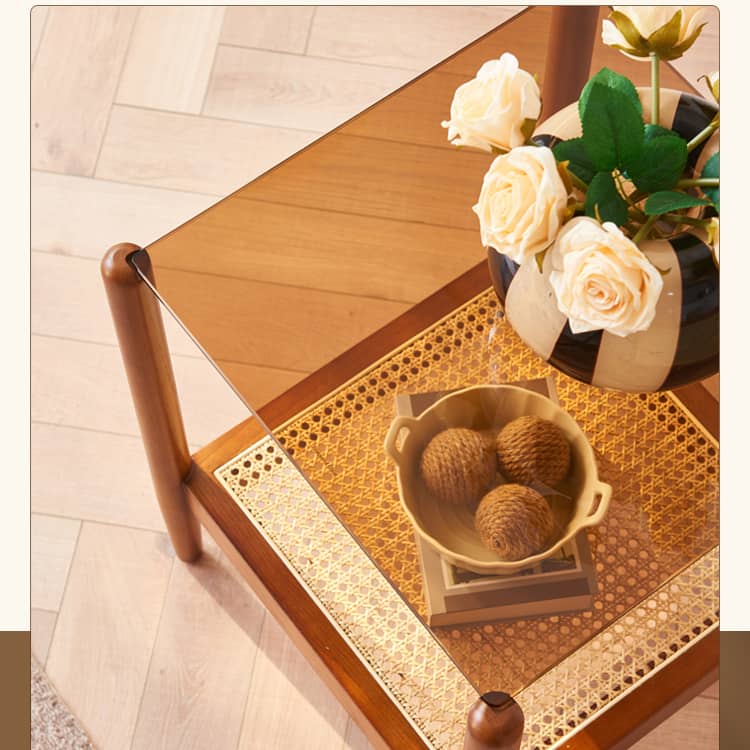 Stylish Brown Rattan End Table  with Elegant Ash Wood Finish tzm-532