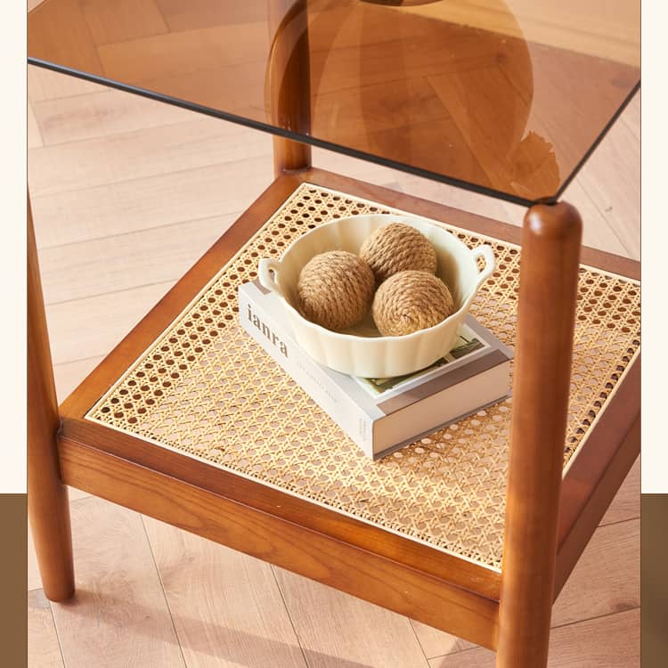 Stylish Brown Rattan End Table  with Elegant Ash Wood Finish tzm-532