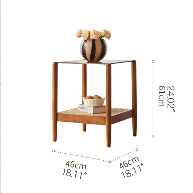 Stylish Brown Rattan End Table  with Elegant Ash Wood Finish tzm-532