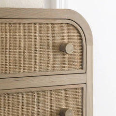 Elegant Dark Natural Wood Cabinet with Stylish Rattan and Ash Wood Accents tzm-534