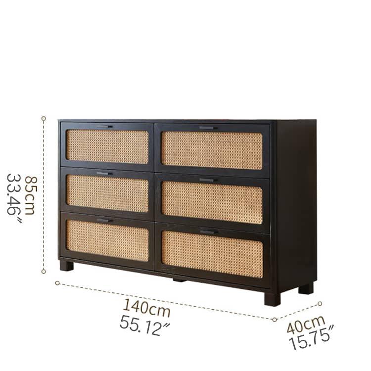 Sleek Black Ash Wood Cabinet with Natural Rattan Accents – Perfect Home Storage Solution tzm-536