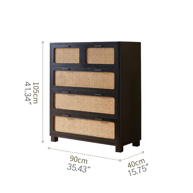 Sleek Black Ash Wood Cabinet with Natural Rattan Accents – Perfect Home Storage Solution tzm-536