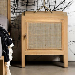 Natural Ash Wood Rattan Nightstand - Elegant Bedroom Storage Solution tzm-538