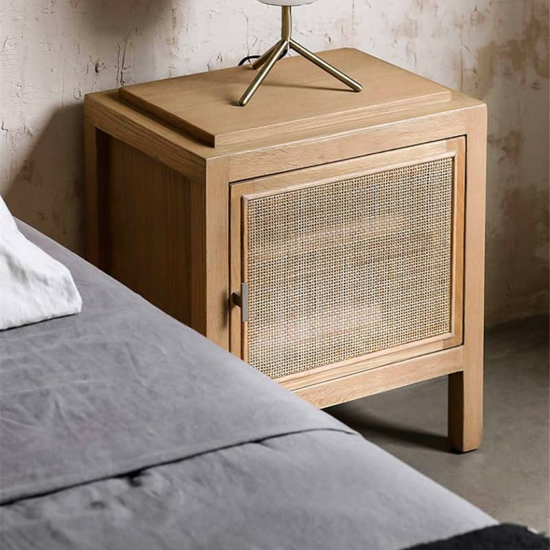 Natural Ash Wood Rattan Nightstand - Elegant Bedroom Storage Solution tzm-538