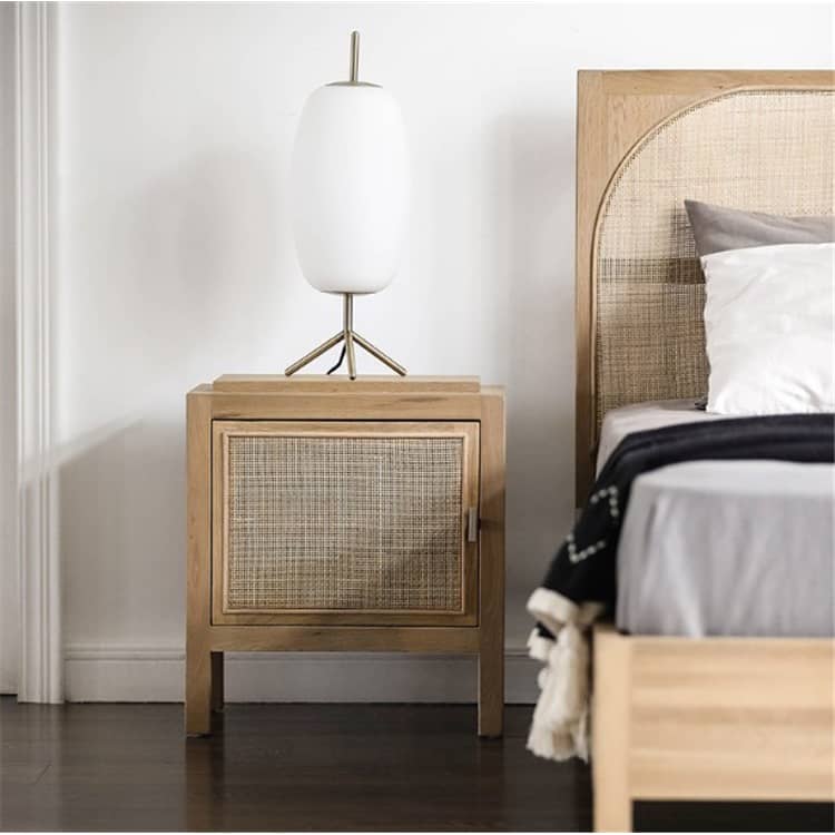 Natural Ash Wood Rattan Nightstand - Elegant Bedroom Storage Solution tzm-538