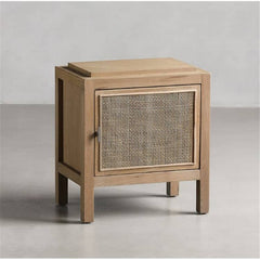 Natural Ash Wood Rattan Nightstand - Elegant Bedroom Storage Solution tzm-538