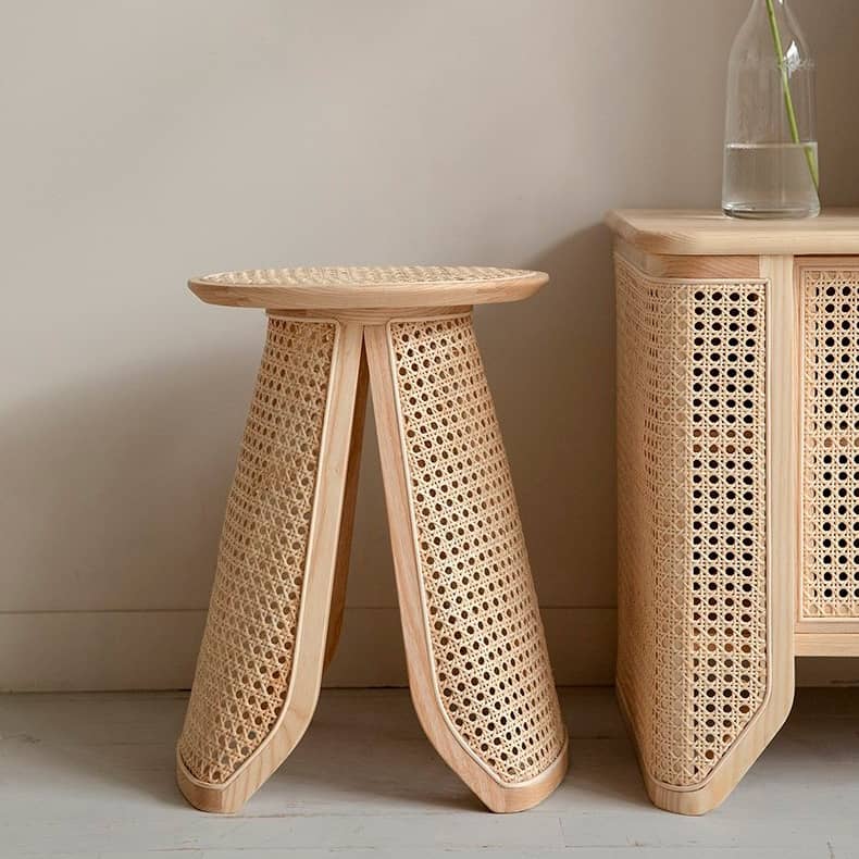 Elegant Natural Wood Rattan Stool - Premium Ash Wood Design tzm-539