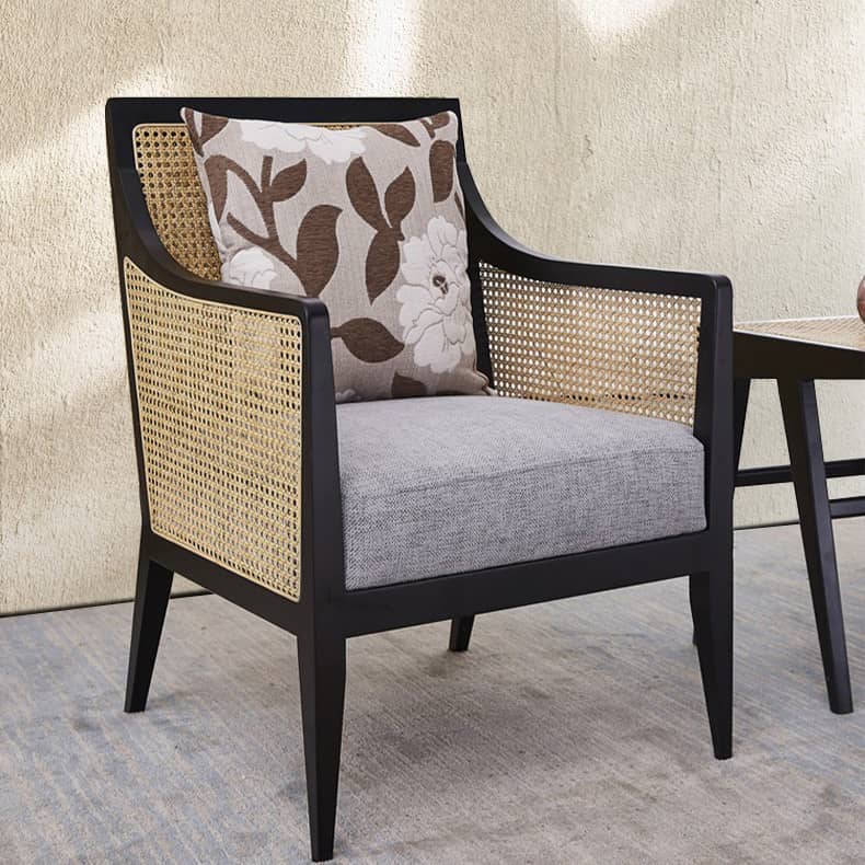 Modern Ash Wood Lounge Chair with Rattan Seat & Cotton-Ramie Upholstery tzm-541