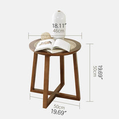 19.7'' Round Ash Wood End Table with Ratten Top - Modern for Livingroom tzm-542