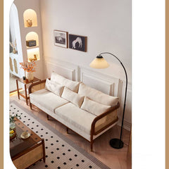 Luxurious Brown & Off-White Rattan Sofa with Ash Wood Frame and Silk Cotton-Ramie Fill tzm-543