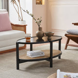Ash Wood Round Coffee Table with Two Tier – Modern Style for Living Room tzm-545