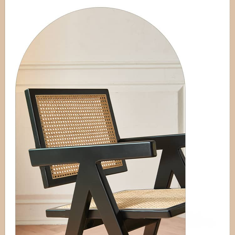 Stylish Black Ash Wood Chair with Natural Rattan Seat tzm-547