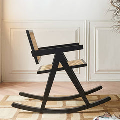 Stylish Black Ash Wood Chair with Natural Rattan Seat tzm-547