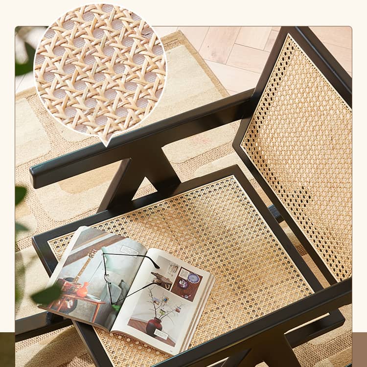 Stylish Black Ash Wood Chair with Natural Rattan Seat tzm-547