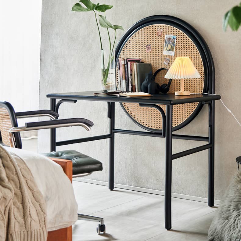 Stunning Black Rattan Makeup Vanity with Natural Ash Wood Finish and Multi-Layer Board tzm-550