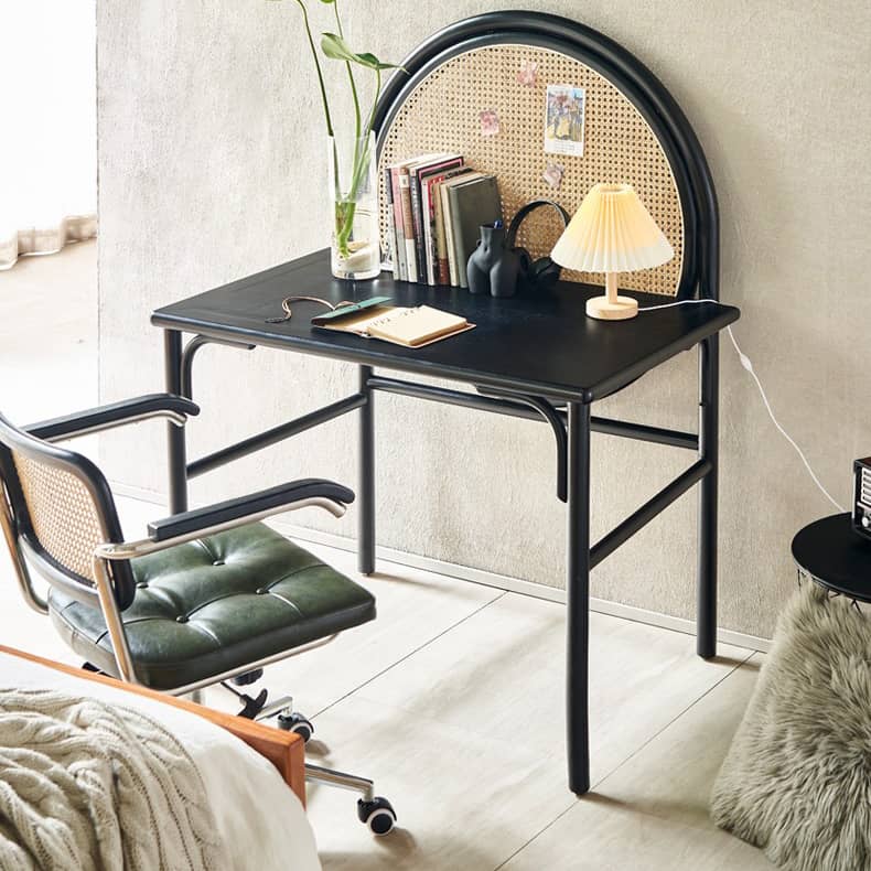 Stunning Black Rattan Makeup Vanity with Natural Ash Wood Finish and Multi-Layer Board tzm-550