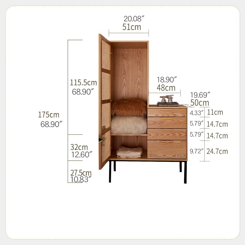 Stylish Natural Wood Cabinet with Rattan Accents and Ash Wood Detailing tzm-553