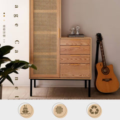 Stylish Natural Wood Cabinet with Rattan Accents and Ash Wood Detailing tzm-553