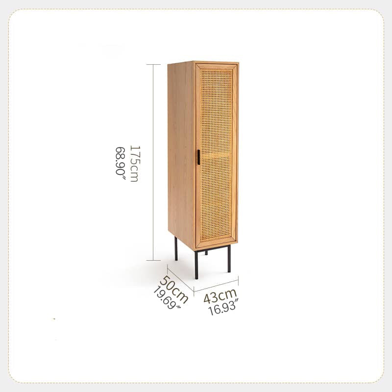 Stylish Natural Wood Cabinet with Rattan Accents and Ash Wood Detailing tzm-553