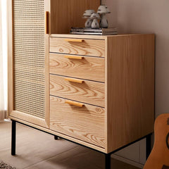 Stylish Natural Wood Cabinet with Rattan Accents and Ash Wood Detailing tzm-553