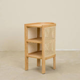 Stylish Nightstand with Natural Wood, Black and Green Rattan Accents - Oak Wood Finish tzm-554