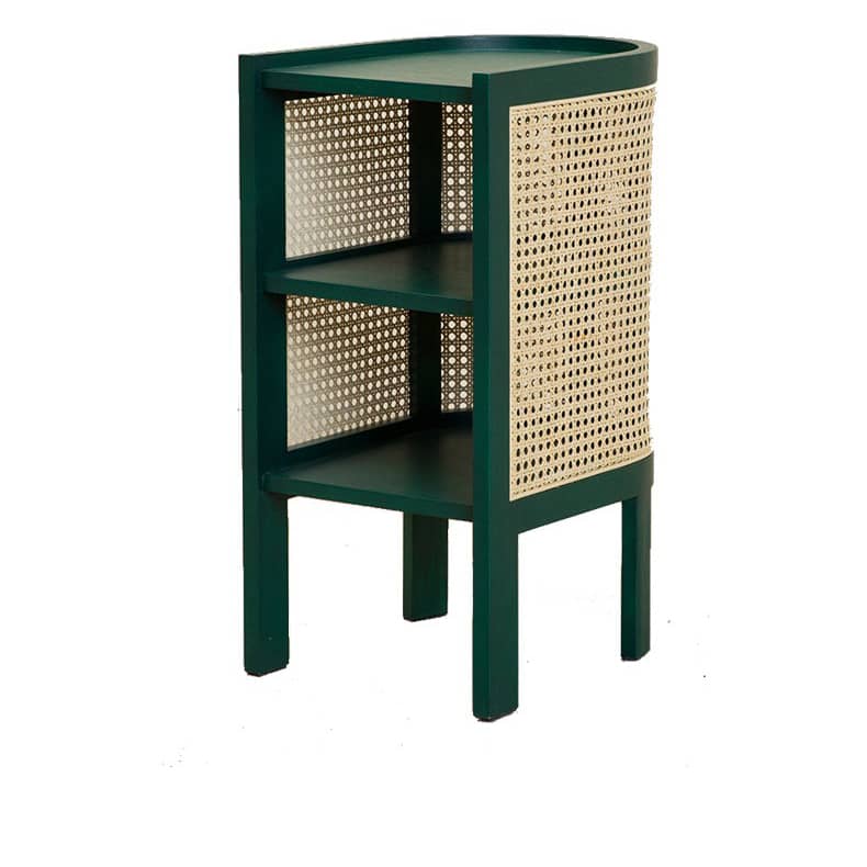 Stylish Nightstand with Natural Wood, Black and Green Rattan Accents - Oak Wood Finish tzm-554