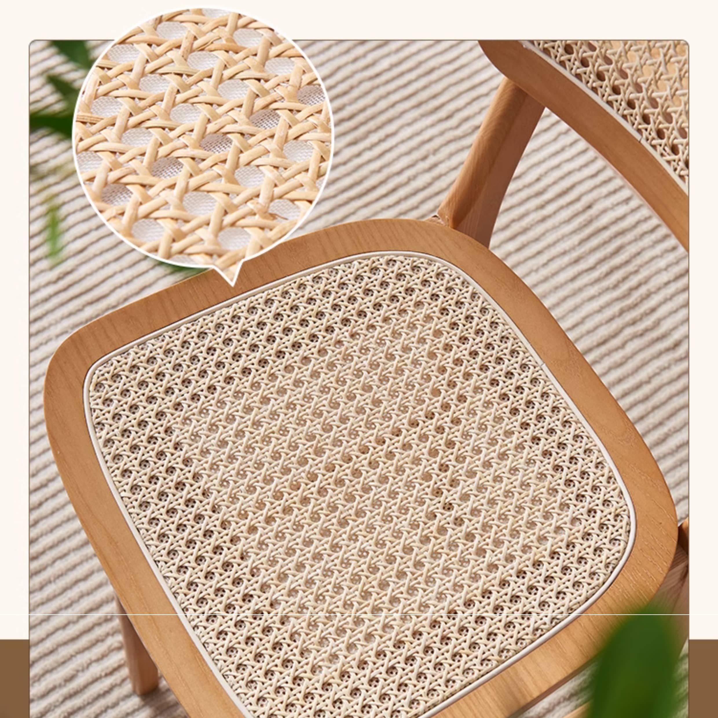 Stylish Light Brown Ash Wood Chair with Natural Rattan Detailing tzm-556