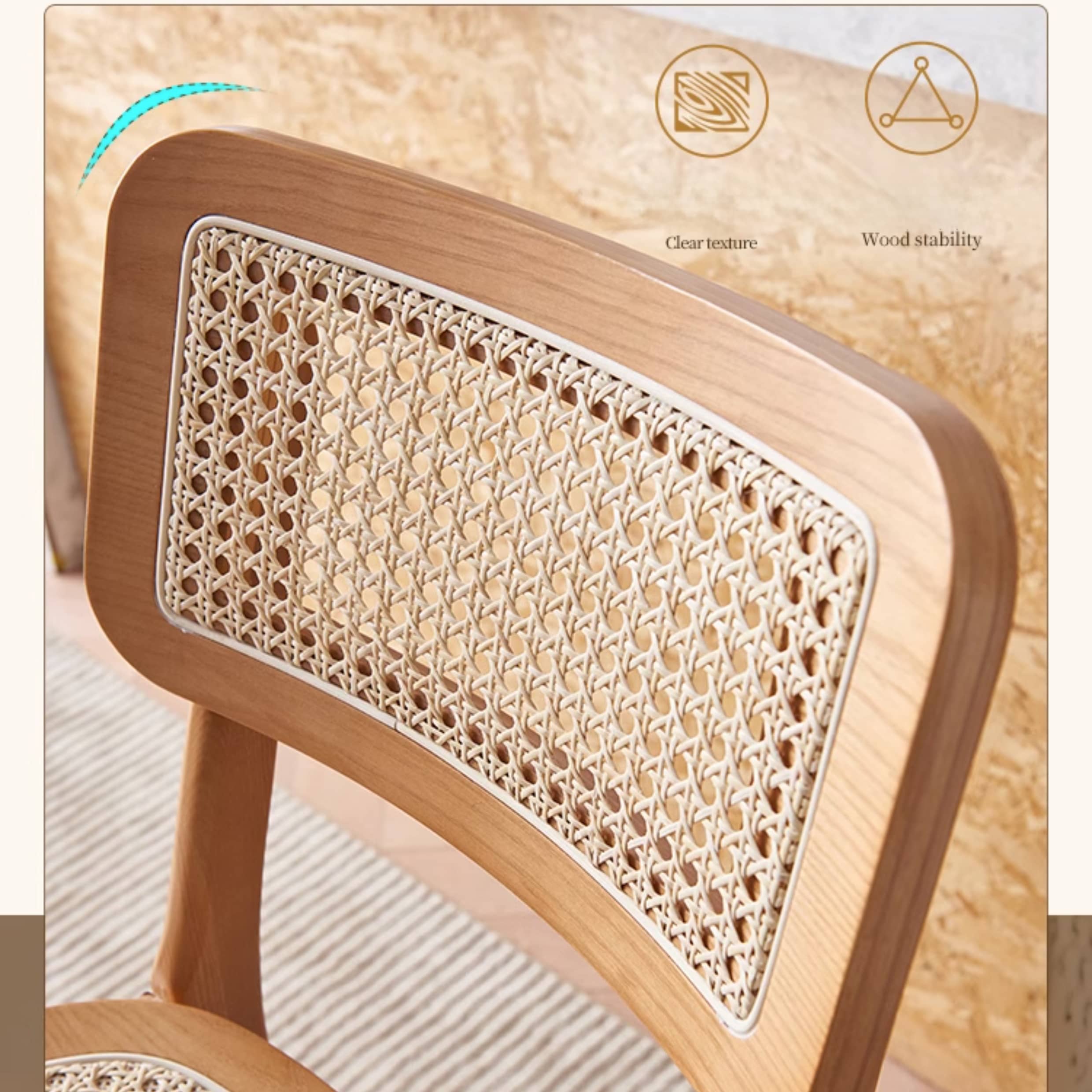 Stylish Light Brown Ash Wood Chair with Natural Rattan Detailing tzm-556