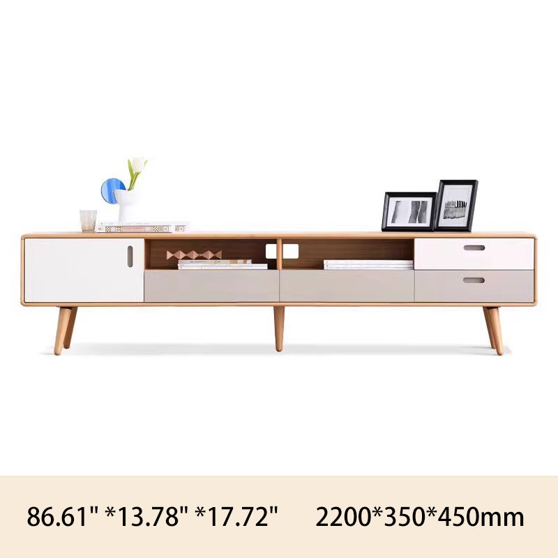 TV Stand - Stylish Beech Liriodendron Wood Entertainment Center for Modern Living Rooms y56n01