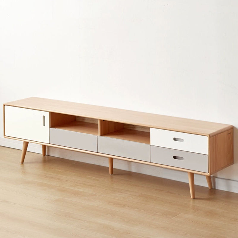 TV Stand - Stylish Beech Liriodendron Wood Entertainment Center for Modern Living Rooms y56n01