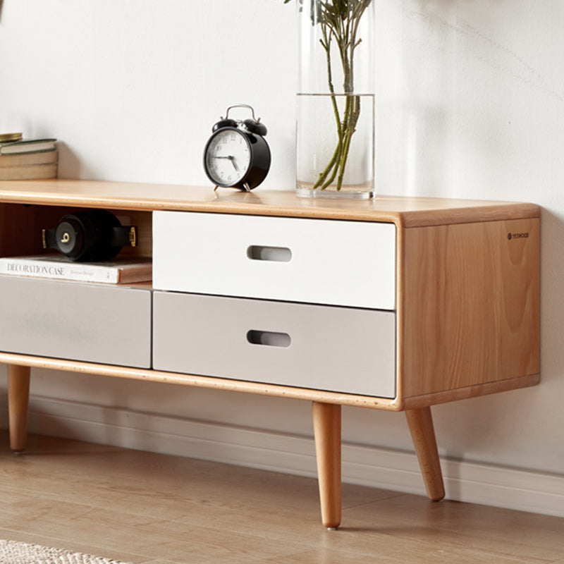 TV Stand - Stylish Beech Liriodendron Wood Entertainment Center for Modern Living Rooms y56n01