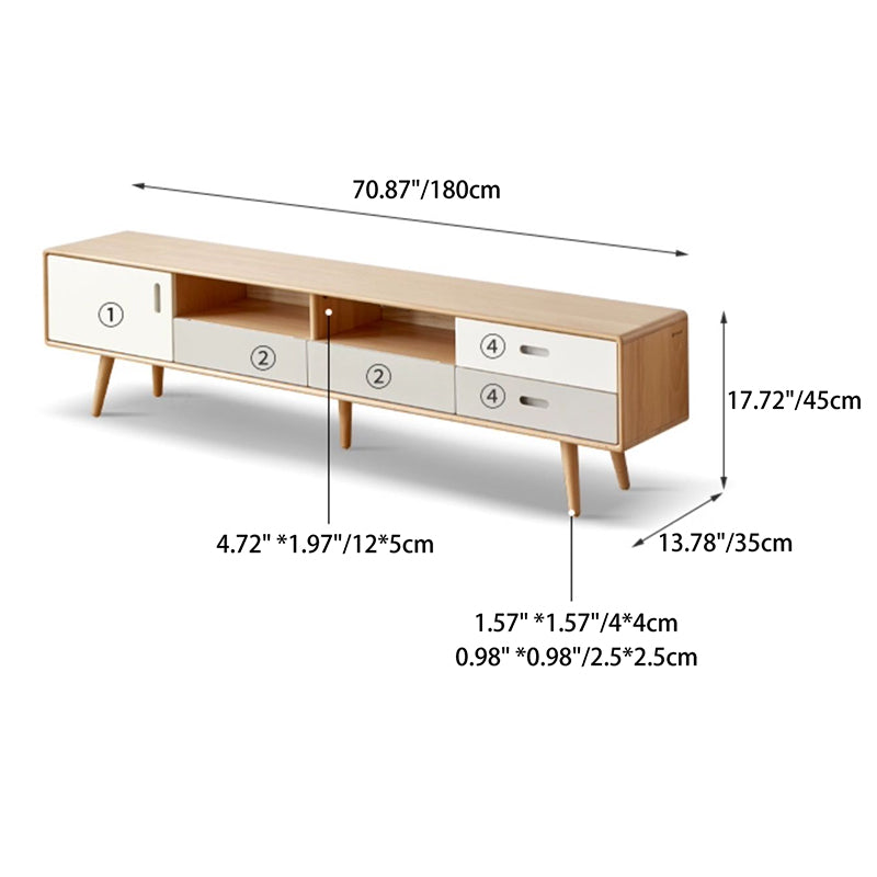 TV Stand - Stylish Beech Liriodendron Wood Entertainment Center for Modern Living Rooms y56n01