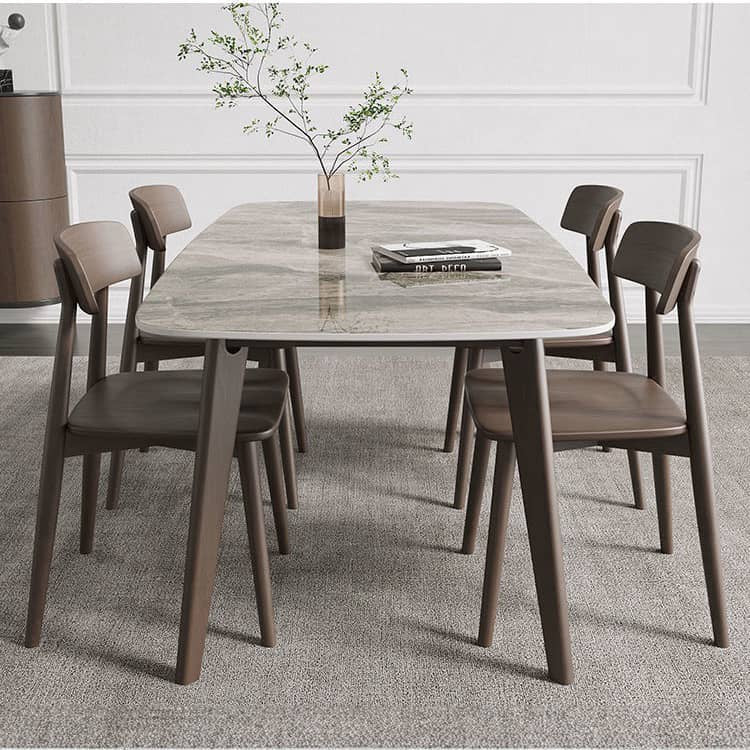 Sleek Oak Wood Dining Table with Oak Legs & Durable Sintered Stone Top ybn-389