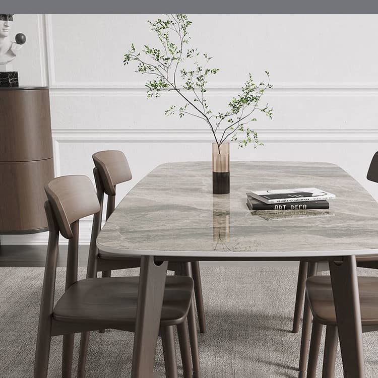 Sleek Oak Wood Dining Table with Oak Legs & Durable Sintered Stone Top ybn-389