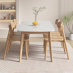 Stylish Rectangular Rubber Wood Dining Table with Sintered Stone Top for Dining Room ybn-390