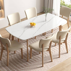 Stylish Rectangular Rubber Wood Dining Table with Sintered Stone Top for Dining Room ybn-390