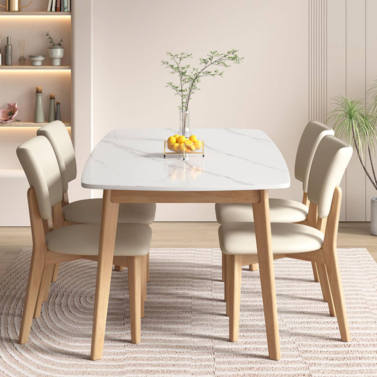 Stylish Rectangular Rubber Wood Dining Table with Sintered Stone Top for Dining Room ybn-390