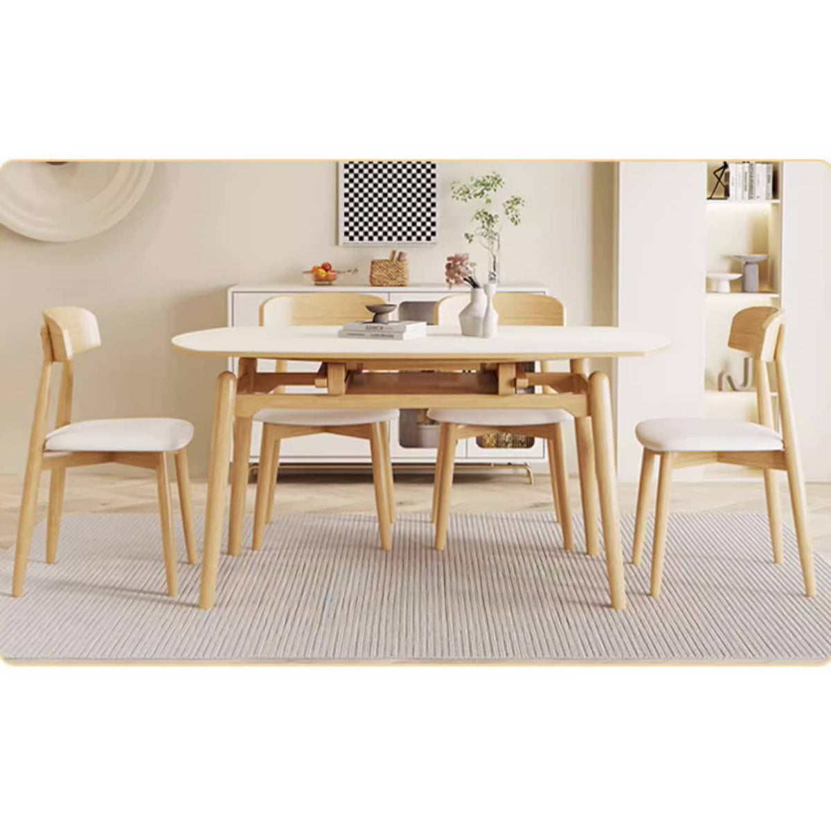 Rectangular Extendable Dining Table with Sintered Stone Top & Rubber Wood Frame for 6-8 Seaters ybn-391