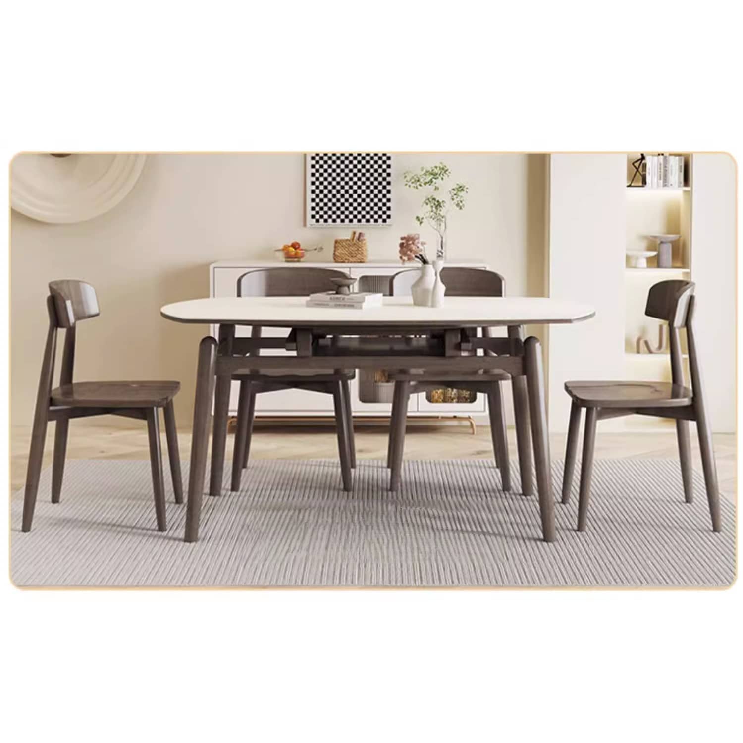 Rectangular Extendable Dining Table with Sintered Stone Top & Rubber Wood Frame for 6-8 Seaters ybn-391