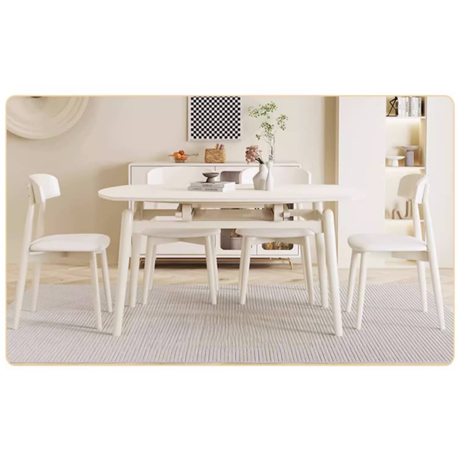 Rectangular Extendable Dining Table with Sintered Stone Top & Rubber Wood Frame for 6-8 Seaters ybn-391