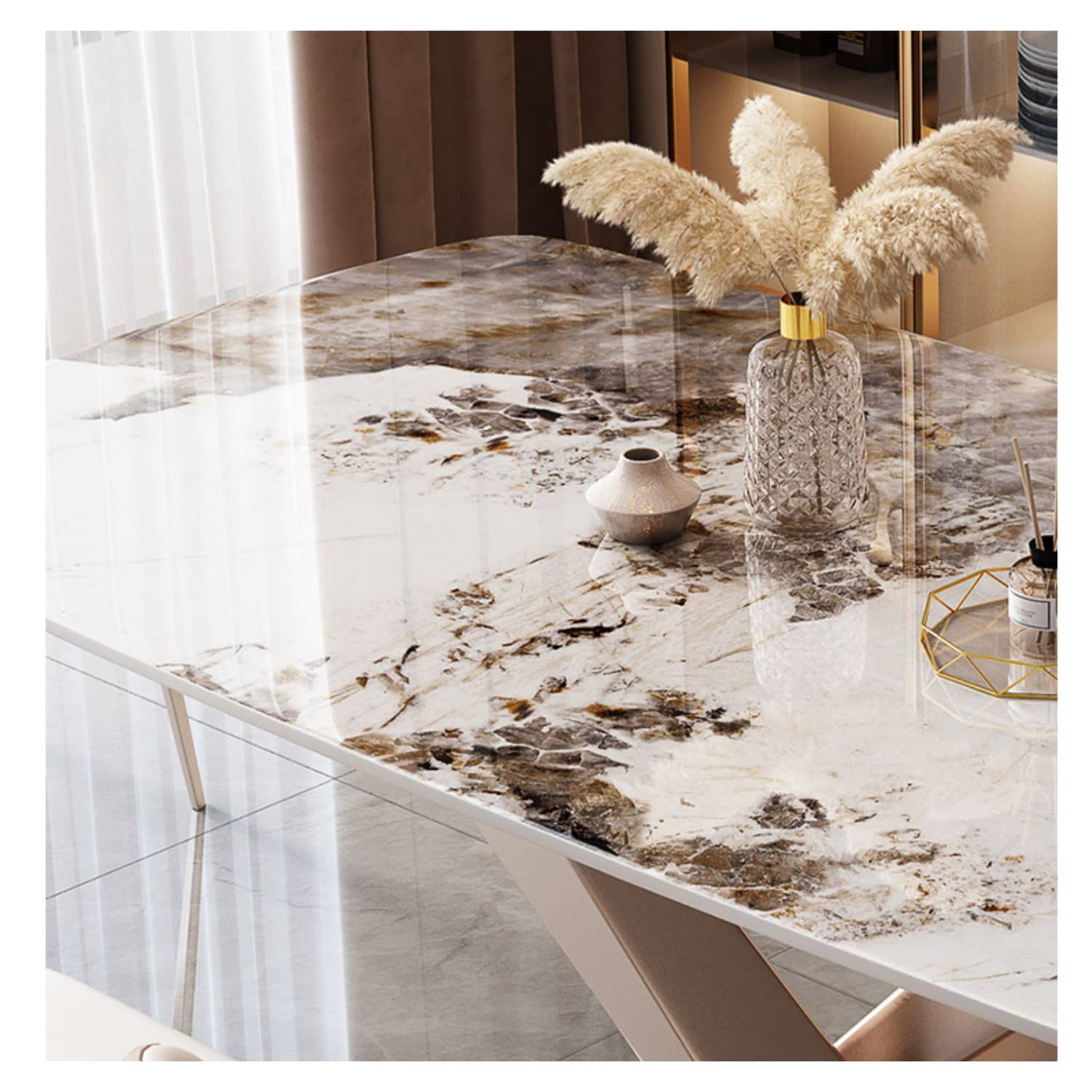 Elegant White Sintered Stone Dining Table - Durable & Stylish Furniture ybn-393