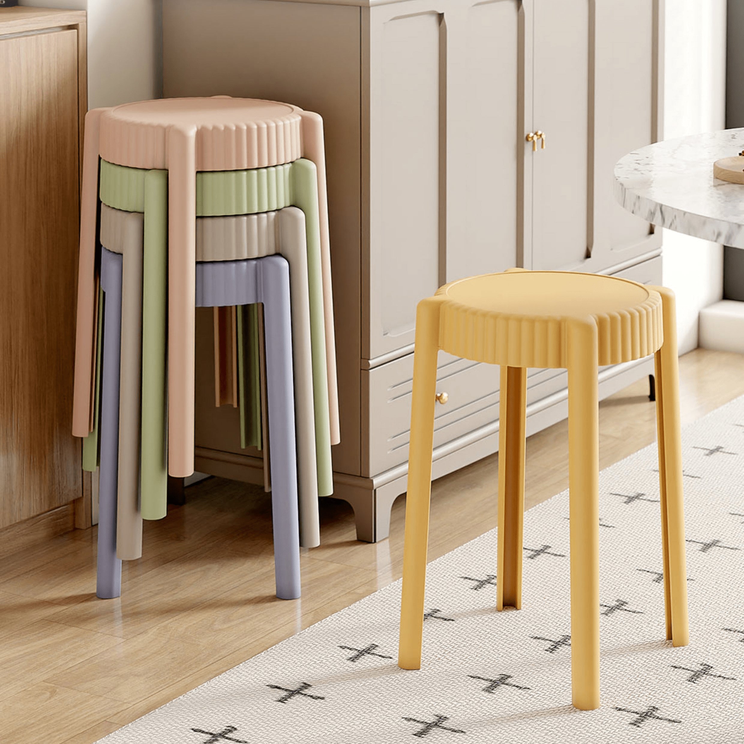 Vibrant Multi-Color Stool Collection: Off White, Black, Gray, Khaki, Dark Brown, Light Yellow, Orange, Green ym-623