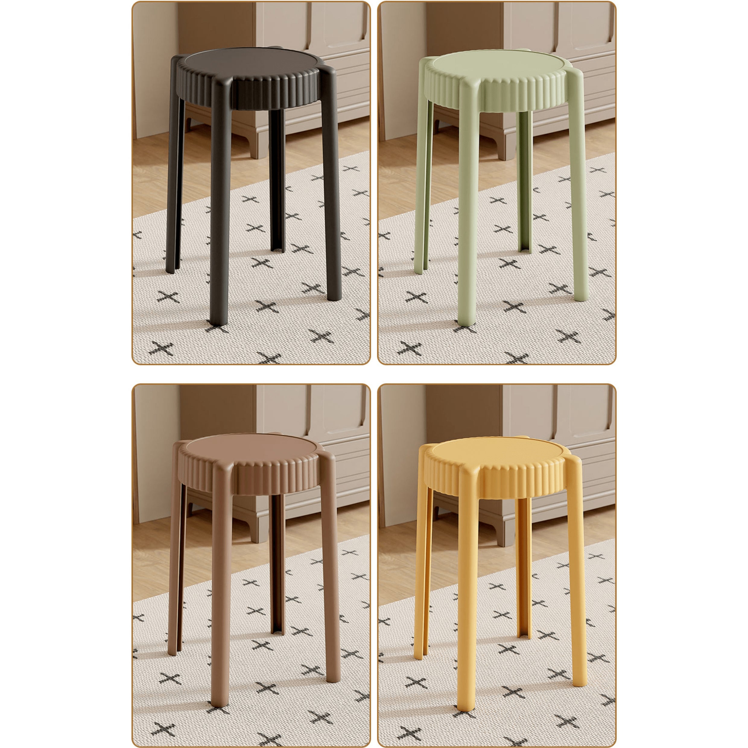 Vibrant Multi-Color Stool Collection: Off White, Black, Gray, Khaki, Dark Brown, Light Yellow, Orange, Green ym-623