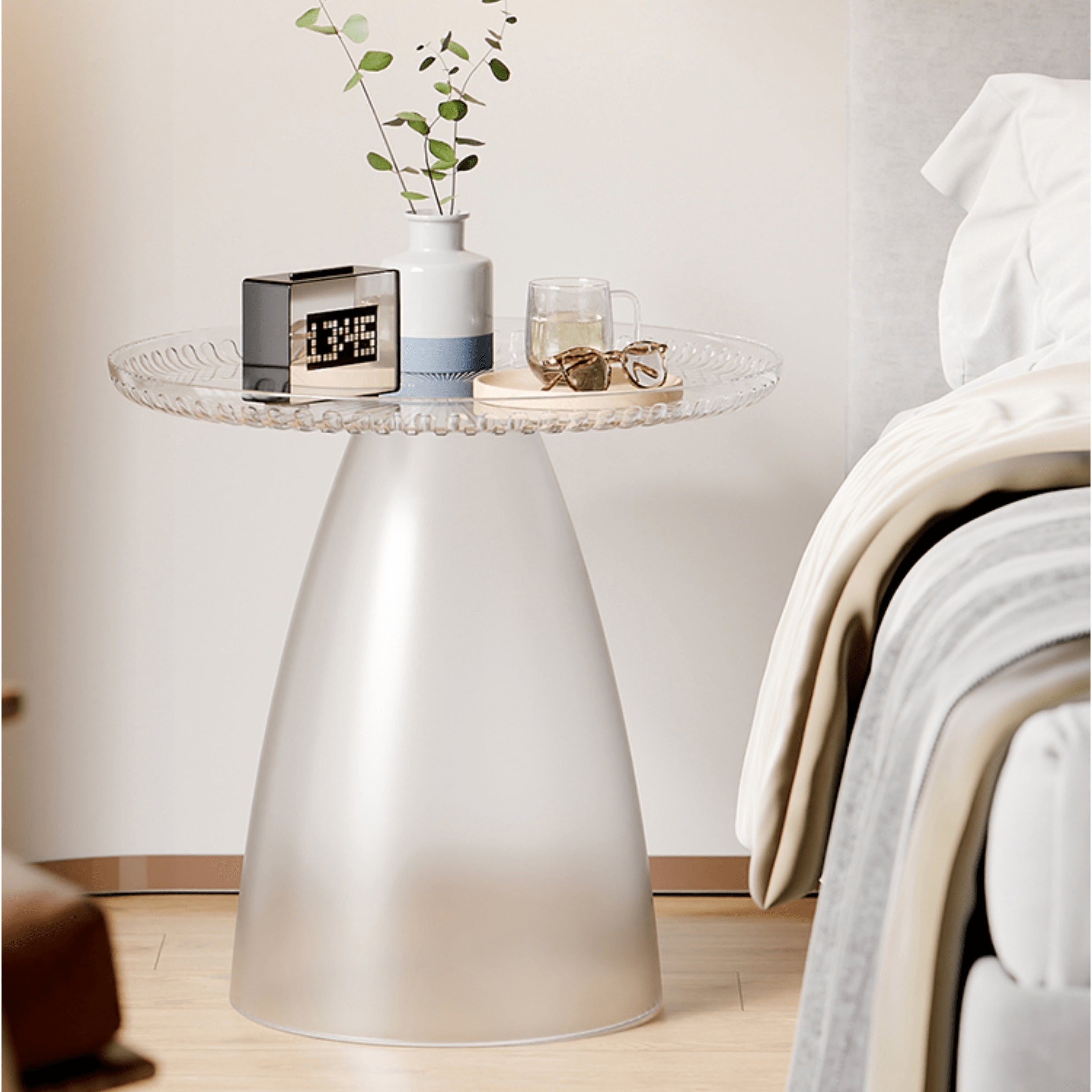 Elegant Transparent End Table - Modern Design in Gray, Brown, Pink, Off White - Durable PET Material ym-628